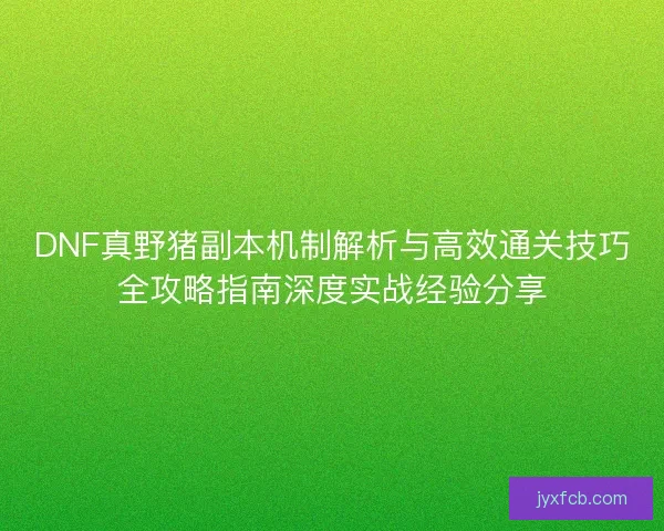 DNF真野猪副本机制解析与高效通关技巧全攻略指南深度实战经验分享